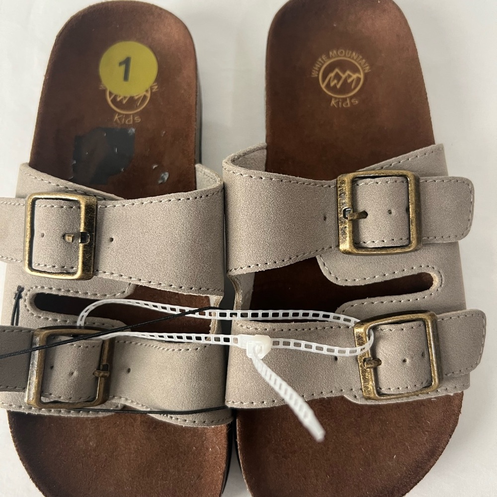White Mountain Kids' Tan Sandals‎ with Double Strap, Size 1, NWOT